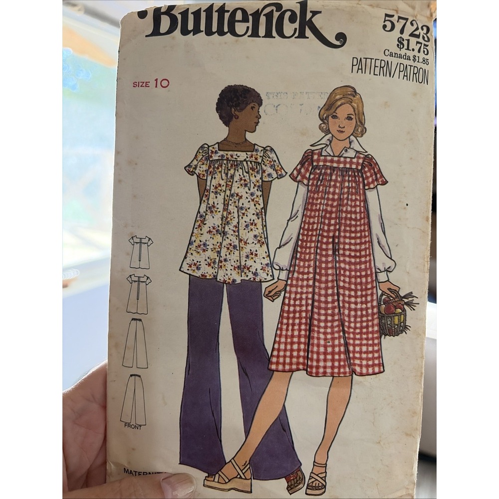 Vintage Butterick 5723 Maternity Sewing Pattern Dress Top Pants Size 10 Cut